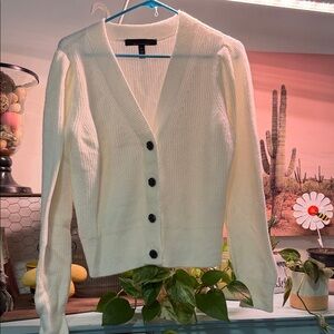 White House Black Market Ivory Button-Up Cardigan